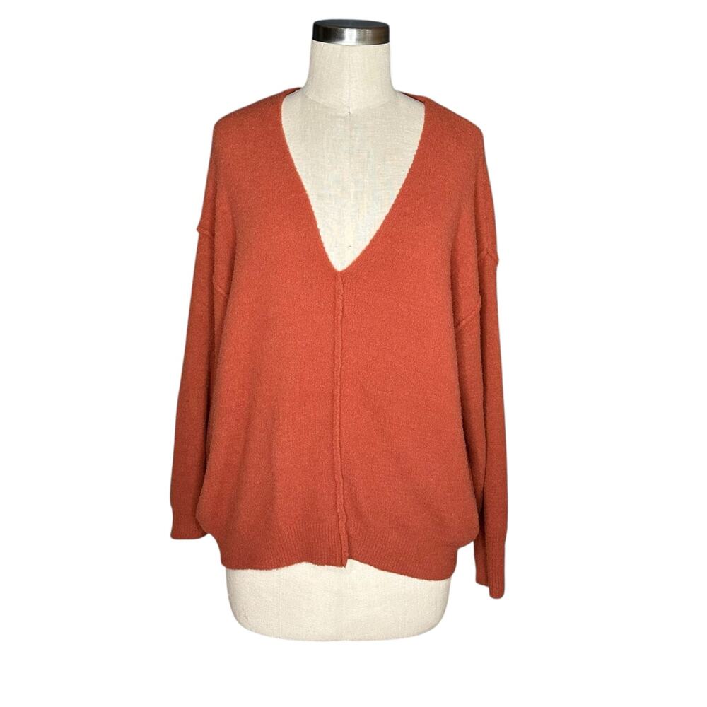 WILFRED FREE Orange Pullover V-Neck Sweater Women's Size Small Conac Hush Knit
